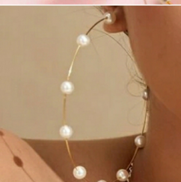 Jewelry - Gold and pearl large hoop earrings